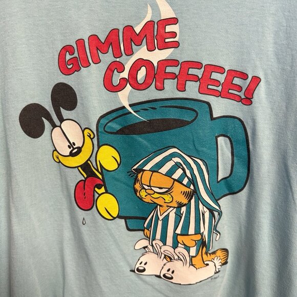 Vintage Garfield Cartoon T Shirt Adult Large 21x24.5 Blue Gimme Coffee - Picture 4 of 14